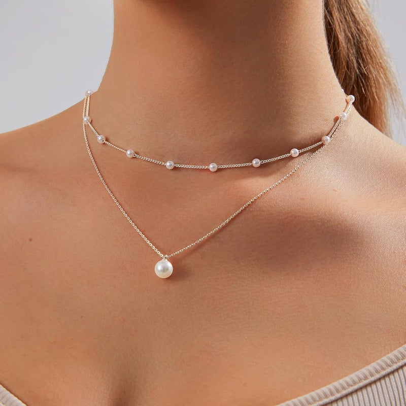 Partm Pearl Necklace for Women Trendy 14K Gold Plated Dainty Pearl Pendant Choker Set Handmade Pearl Gold Necklace Non Tarnish Simple Cute Jewelry Gifts for Women - Image 5